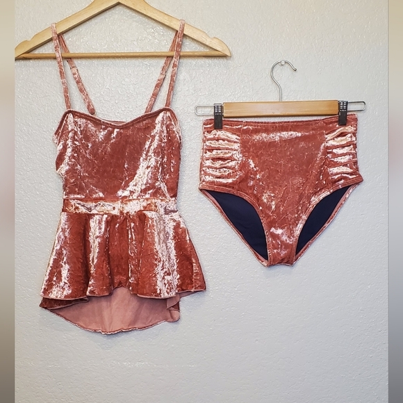 RAD Swim Pink Crushed Velvet Tankini Bikini 2 Piece Swimsuit Set Size XS Small - Picture 1 of 7